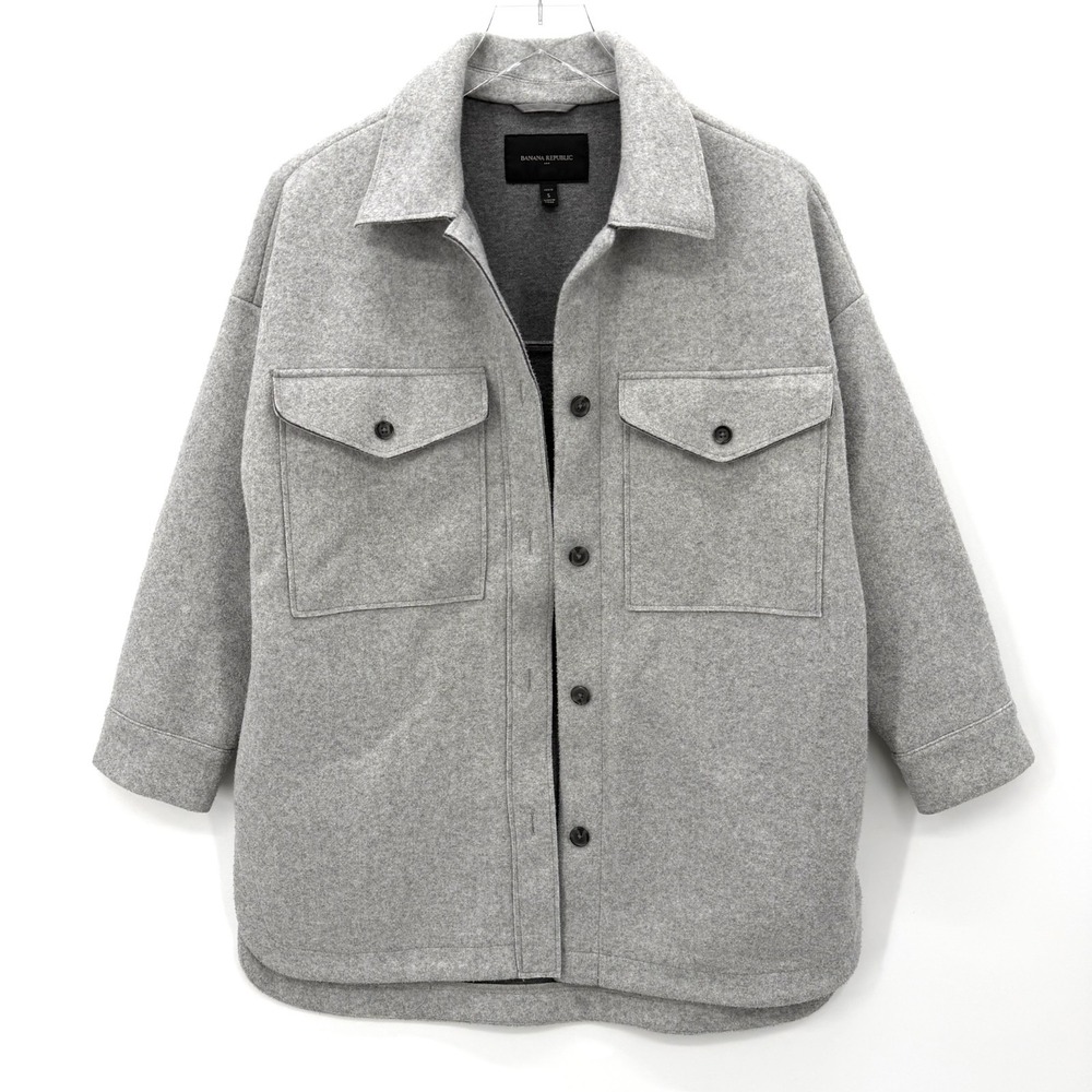 Banana Republic Oversized Cozy Shirt Coat Size PS Heather Grey Button Up Shacket